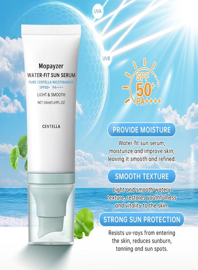 mopayzer Centella Sunscreen SPF 50, Hyalu Cica Sunscreen for Face, Water Resistant Strong UV Protection No White Cast, Madagascar Face Sun Screen Oil Free, Water Fit Sun Serum(Blue 1) - Image 2